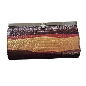 47 Maple Croc Embossed Frame Wallet Womens OS Burgundy Gold Red Good Tri-Color